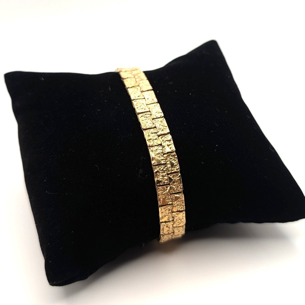 Vintage Unsigned Gold Tone Textured Link Bracelet Nugget Bark Style 6.75"